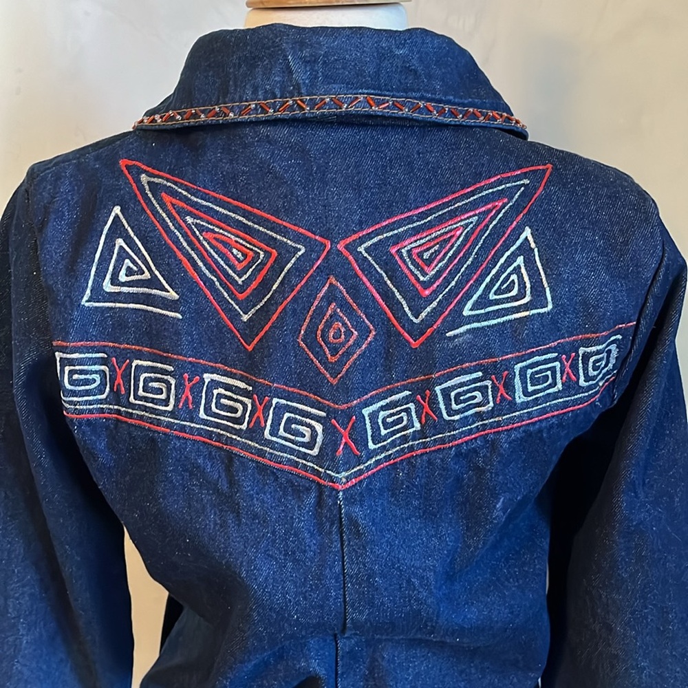 Boone Industries Denim Duster Button up Coat Beads & Modern detail Made in USA - Picture 10 of 17